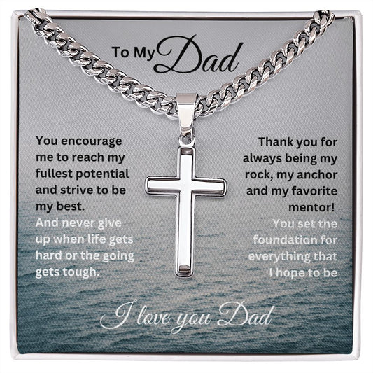 To My Dad | Cuban Chain with Artisan Cross Necklace